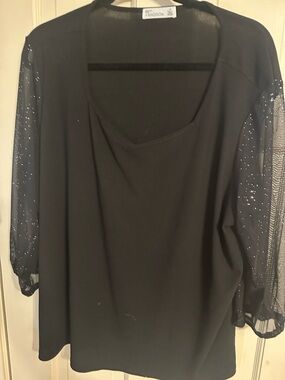 Black Sheer Sparkle Sleeve Women's Top